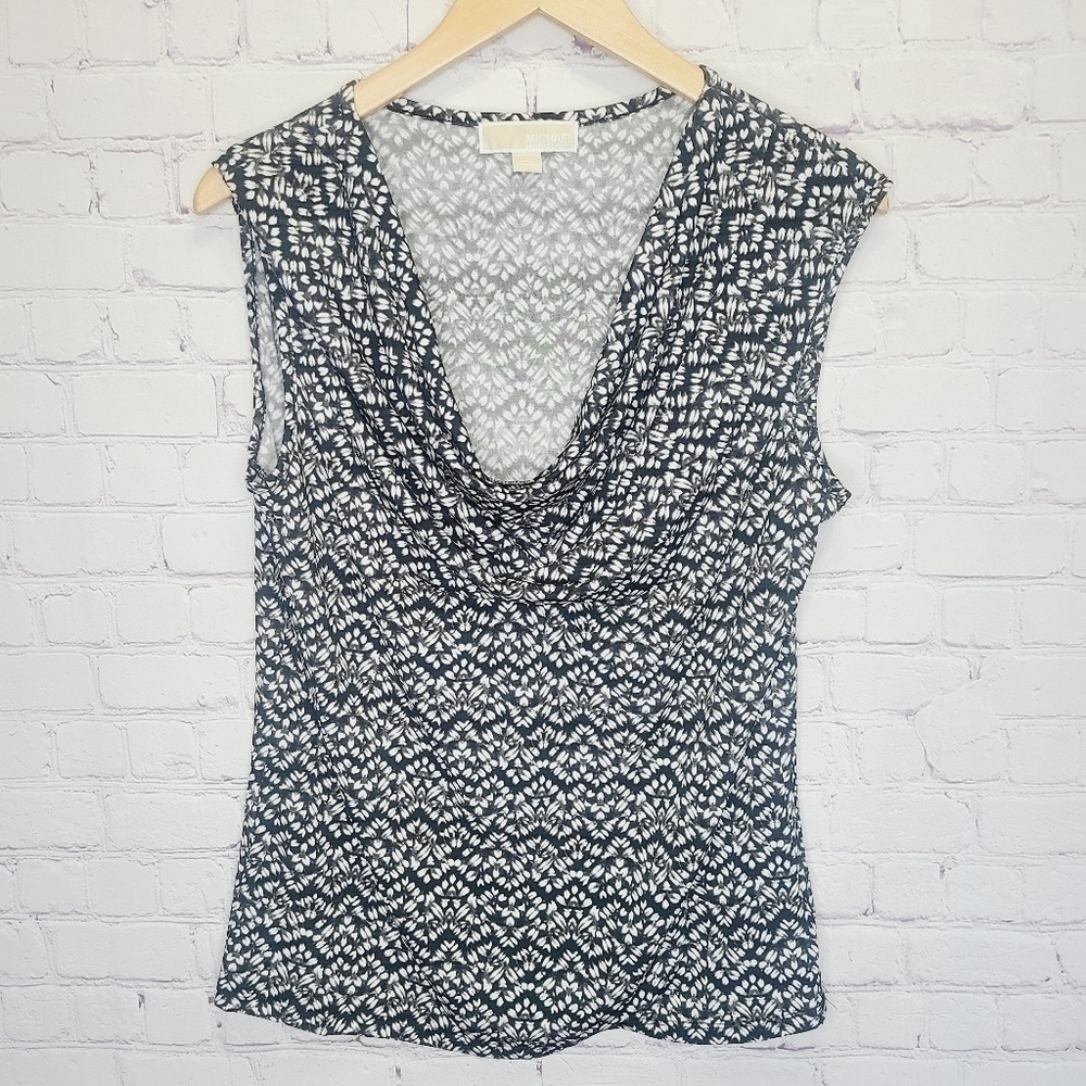 Michael Michael Kors Black White Printed Cowl Neck Sleeveless Top Large